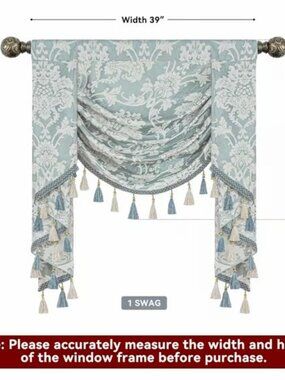 Loom and Mill Luxury Waterfall Valance, Lake-Green, Elegant 39"W x 45"L, 1 Panel
